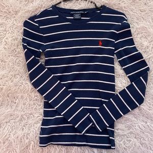 Navy blue and white Ralph Lauren stripped long sleeve